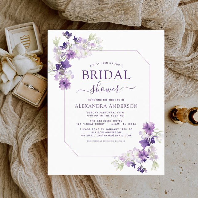 Papier Budget Dusty Purple Floral Fête des mariées de ver (Créateur téléchargé)