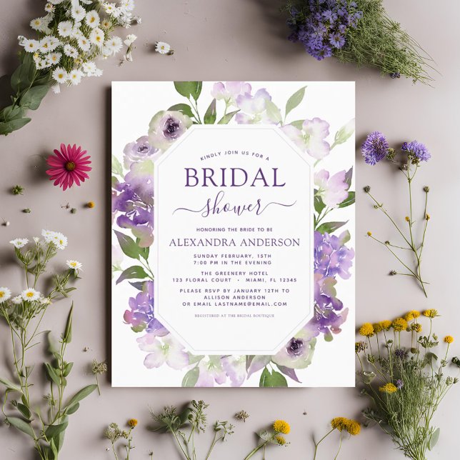 Papier Budget Dusty Purple Floral Fête des mariées de ver (Créateur téléchargé)