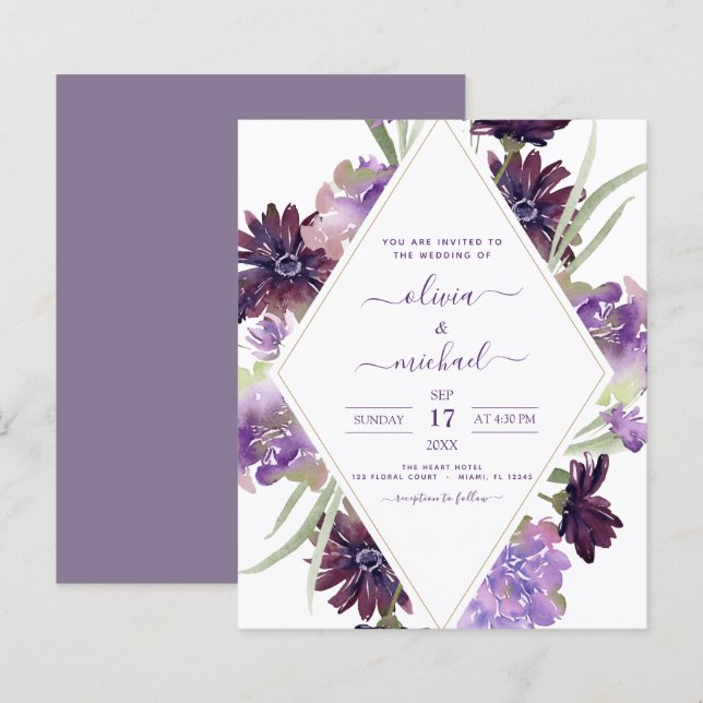 Papier Budget Dusty Purple Mariage Floral verdure (Devant / Derrière)