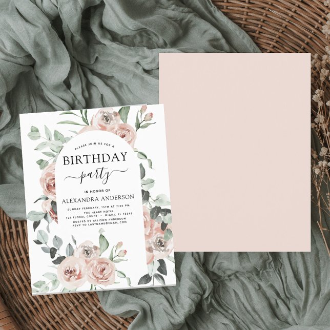 Papier Budget Dusty rose Anniversaire Fête Floral Invitat (Créateur téléchargé)