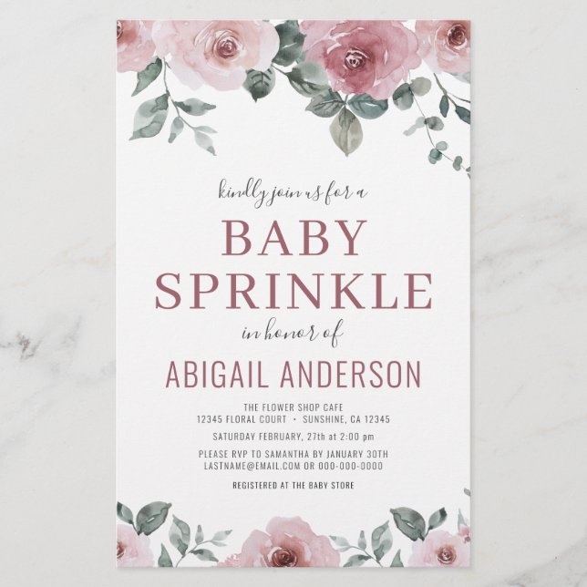 Papier Budget Dusty Rose Floral Baby Sprinkle Invitation (Devant)