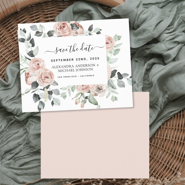 Papier Budget Dusty rose Floral Enregistrer la date Invit (Créateur téléchargé)