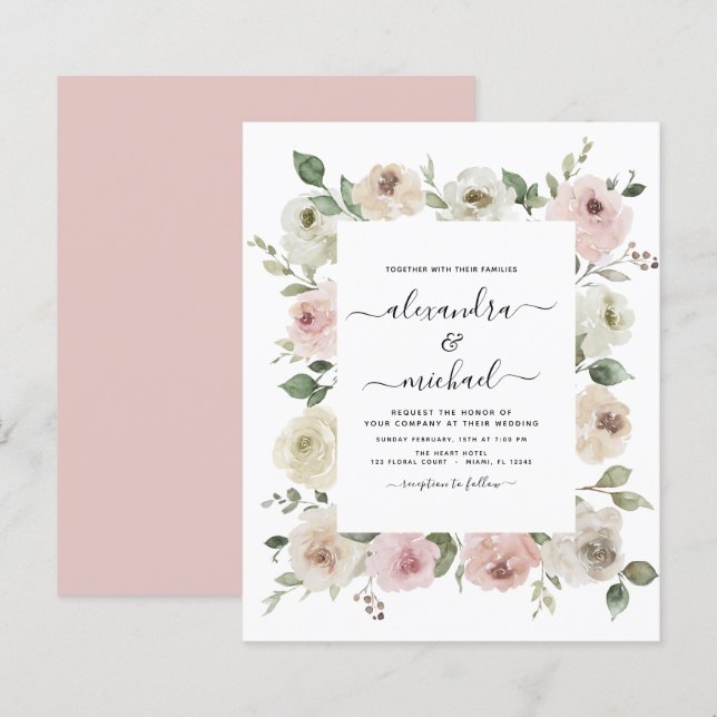 Papier Budget Dusty rose Floral Eucalyptus Mariage (Devant / Derrière)