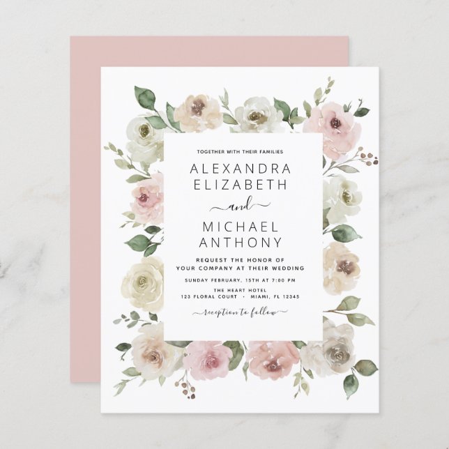 Papier Budget Dusty rose Floral Eucalyptus Mariage (Devant / Derrière)