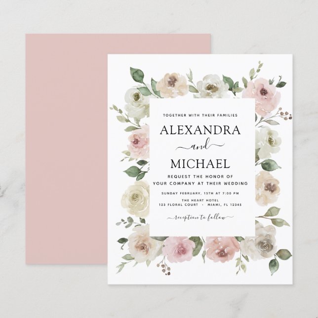 Papier Budget Dusty rose Floral Eucalyptus Mariage (Devant / Derrière)