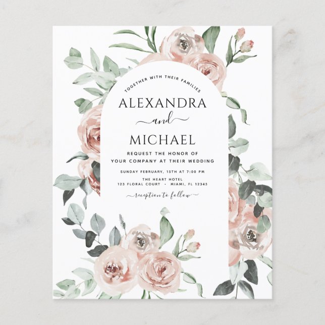Papier Budget Dusty rose Floral Photo Eucalyptus Mariage (Devant)