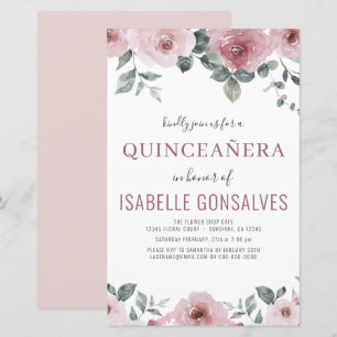 Papier Budget Dusty Rose Floral QUINCEAÑERA Invitation