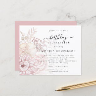 Papier Budget Dusty Rose Florals Femme Invitation d'anniv