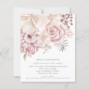 Papier Budget Dusty Rose Florals QR Code Mariage Invitati