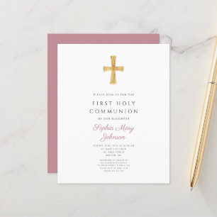 Papier Budget Dusty Rose Girl First Communion Invitation