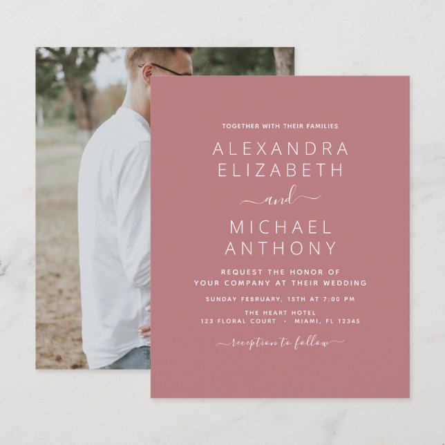 Papier Budget Dusty Rose Mariage avec invitation photo (Devant / Derrière)