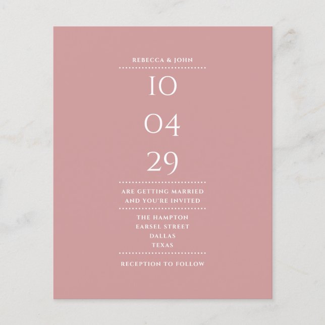 Papier Budget Dusty Rose Mariage Date Invitation (Devant)