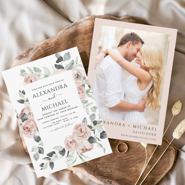 Papier Budget Dusty rose photo Floral Eucalyptus Mariage (Créateur téléchargé)
