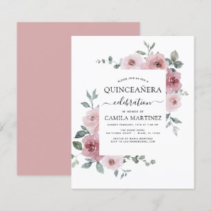 Papier Budget Dusty rose Quinceañera Floral Invitation