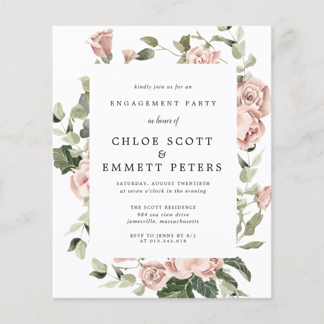 Papier Budget Dusty Rose Rose Engagement Party Invitation (Devant)