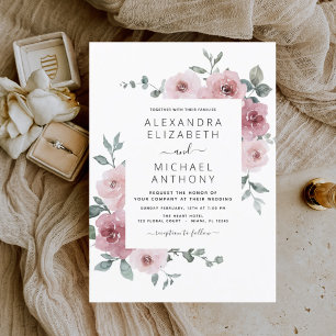 Papier Budget Dusty Rose rose Floral Faire-part de mariag
