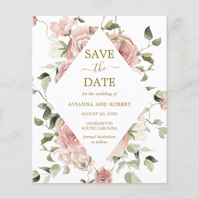 Papier Budget Dusty Rose Rose Floral Or Enregistrer La Da (Devant)