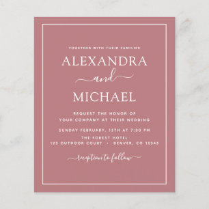 Papier Budget Dusty Rose rose Mariage moderne Typographie