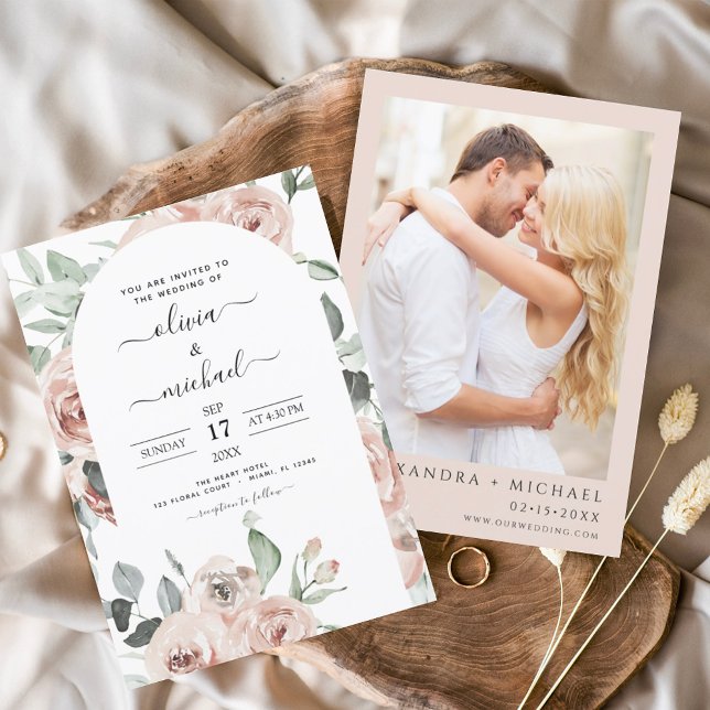 Papier Budget Dusty rose Sage Vert photo Mariage floral (Créateur téléchargé)