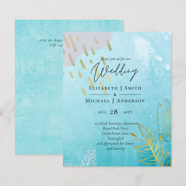 Papier BUDGET DustyTeal Gold Mariage Abstrait (Devant / Derrière)