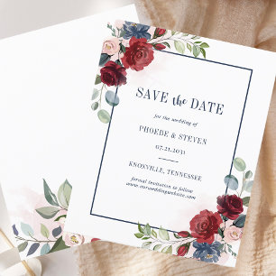 Papier Budget Économisez la date Burgundy Floral Navy Ble