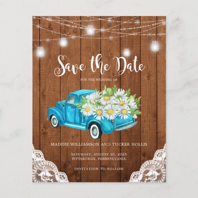 Papier Budget Économisez la date Rustic Wood Lights Daisi (Devant)