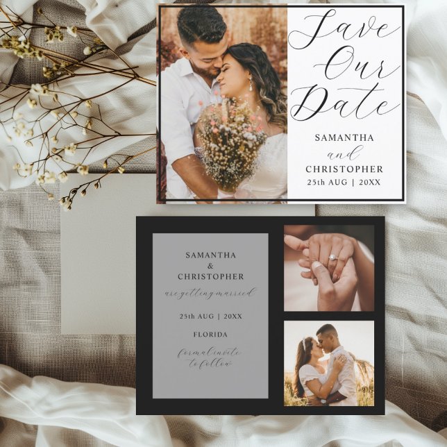 Papier Budget Économisez Notre Date Mariage photo noir et (Créateur téléchargé)