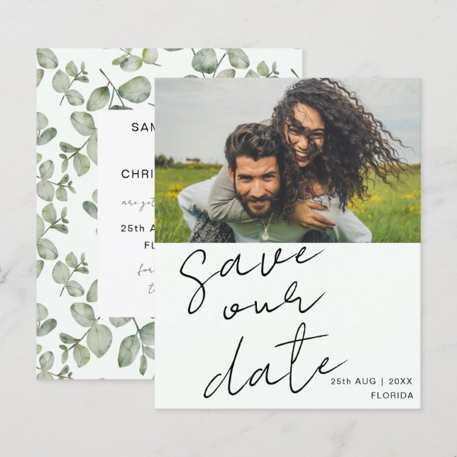 Papier Budget Économisez Notre Date Sage Green Photo Mari (Devant / Derrière)