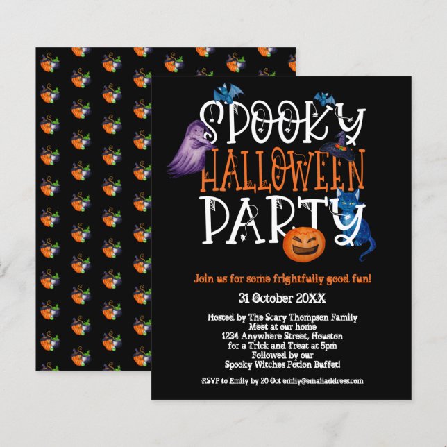 Papier Budget Éffrayant Halloween Party Black Invitation (Devant / Derrière)