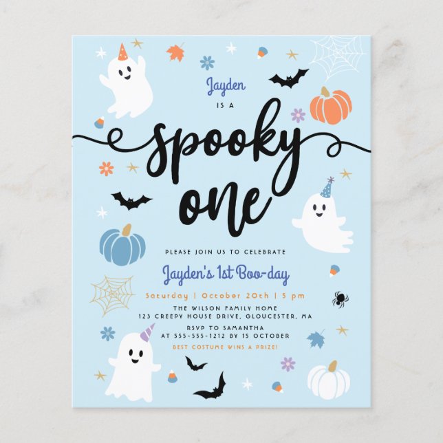 Papier Budget Éffrayant Un Fantôme Bleu Halloween 1 Anniv (Devant)