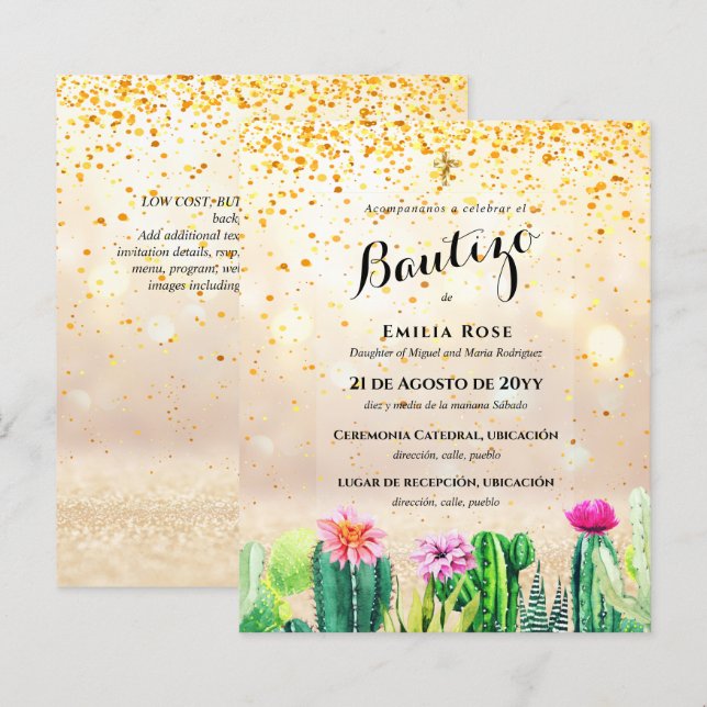 Papier Budget EL BAUTIZO Baptême Christening CACTI Invita (Devant / Derrière)