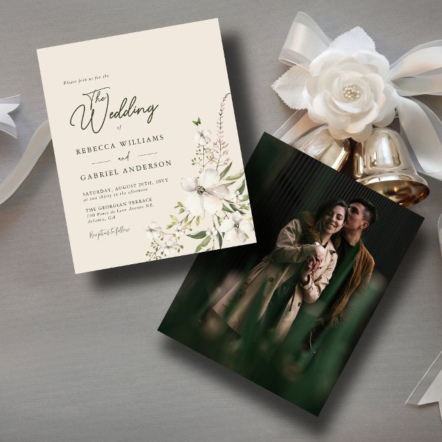 Papier Budget Elegant Aquarelle Floral Photo Wedding Invi (Créateur téléchargé)
