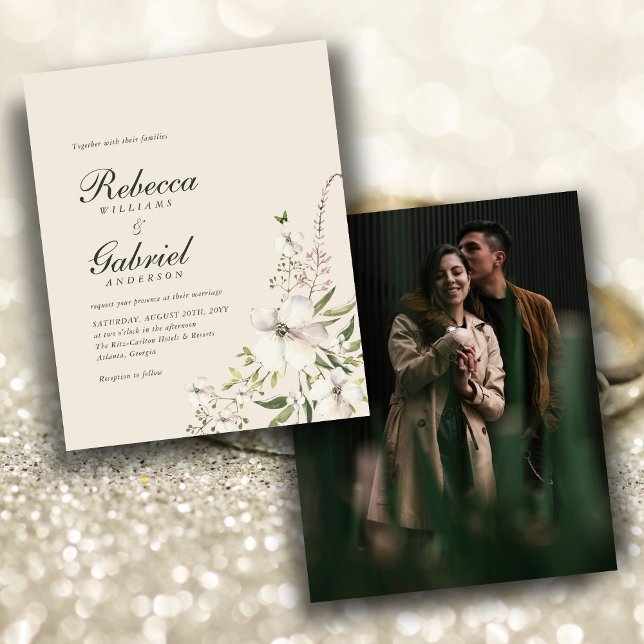 Papier Budget Elegant Aquarelle Floral Photo Wedding Invi (Créateur téléchargé)