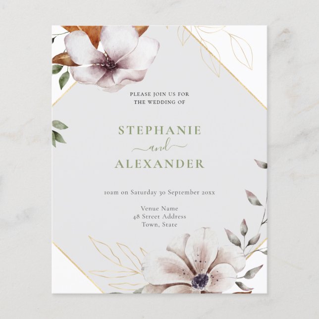 Papier Budget Elegant Automne Floral Mariage Invitation (Devant)