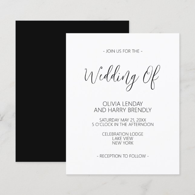 Papier Budget Elegant Black White Wedding Invite (Devant / Derrière)