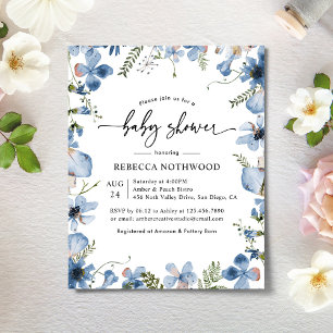 Papier Budget Elegant Blue Floral Baby shower Invitation
