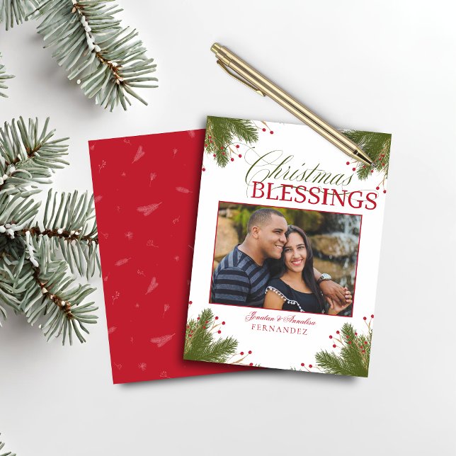 Papier Budget Élégant Christian Christmas Blessations Pho (Budget Elegant Christian Christmas Blessings Photo Card)
