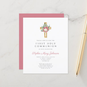 Papier Budget Elégant Croix Florale Fille Première Commun