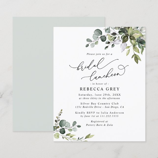 Papier Budget Élégant de verdure Nuptiale Déjeuner Invita (Devant / Derrière)