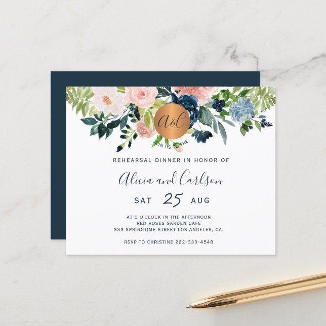 Papier Budget élégant dîner de répétition florale invitat (Devant/Arrière en situation)