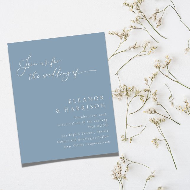 Papier Budget Elegant Dusty Blue Script Wedding Invitatio (Créateur téléchargé)