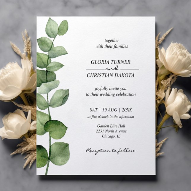 Papier Budget Elegant Eucalyptus Faire-part de mariage (Créateur téléchargé)