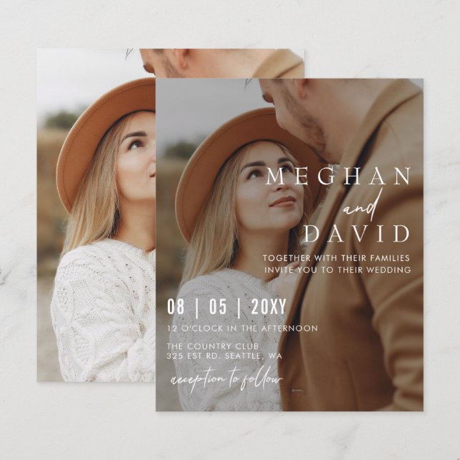 Papier Budget Élégant Faire-part de mariage de superposit (Devant / Derrière)