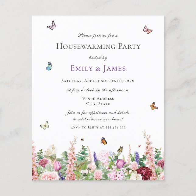 Papier Budget Elégant Floral Houseécher Party (Devant)