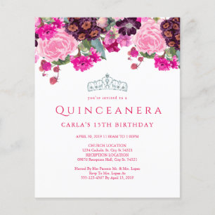 Papier Budget Élégant Floral Quinceanera Invitations
