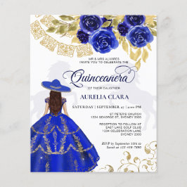 Papier Budget Élégant Floral Royal Blue Horse Quinceañera