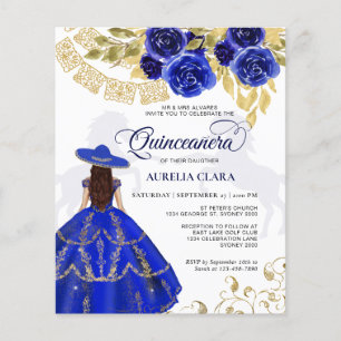 Papier Budget Élégant Floral Royal Blue Horse Quinceañera
