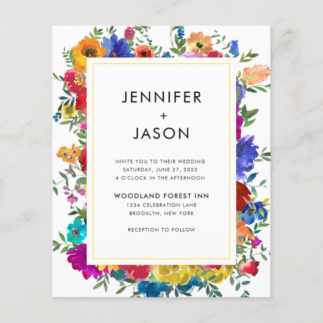 Papier BUDGET Élégant Gras Couleur Roses Peonies Mariage (Devant)