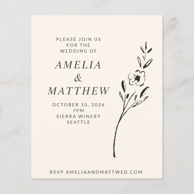 Papier Budget Élégant minimal Floral Cream Wedding Invita (Devant)