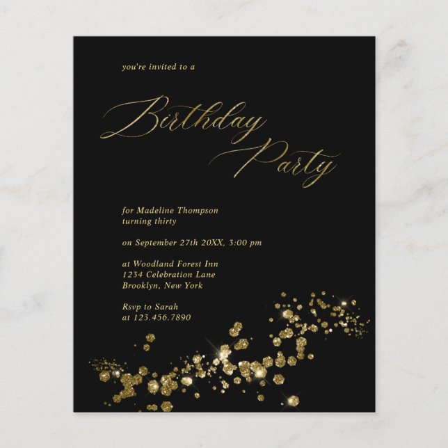 Papier BUDGET Élégant Noir Confetti Adulte Anniversaire (Devant)